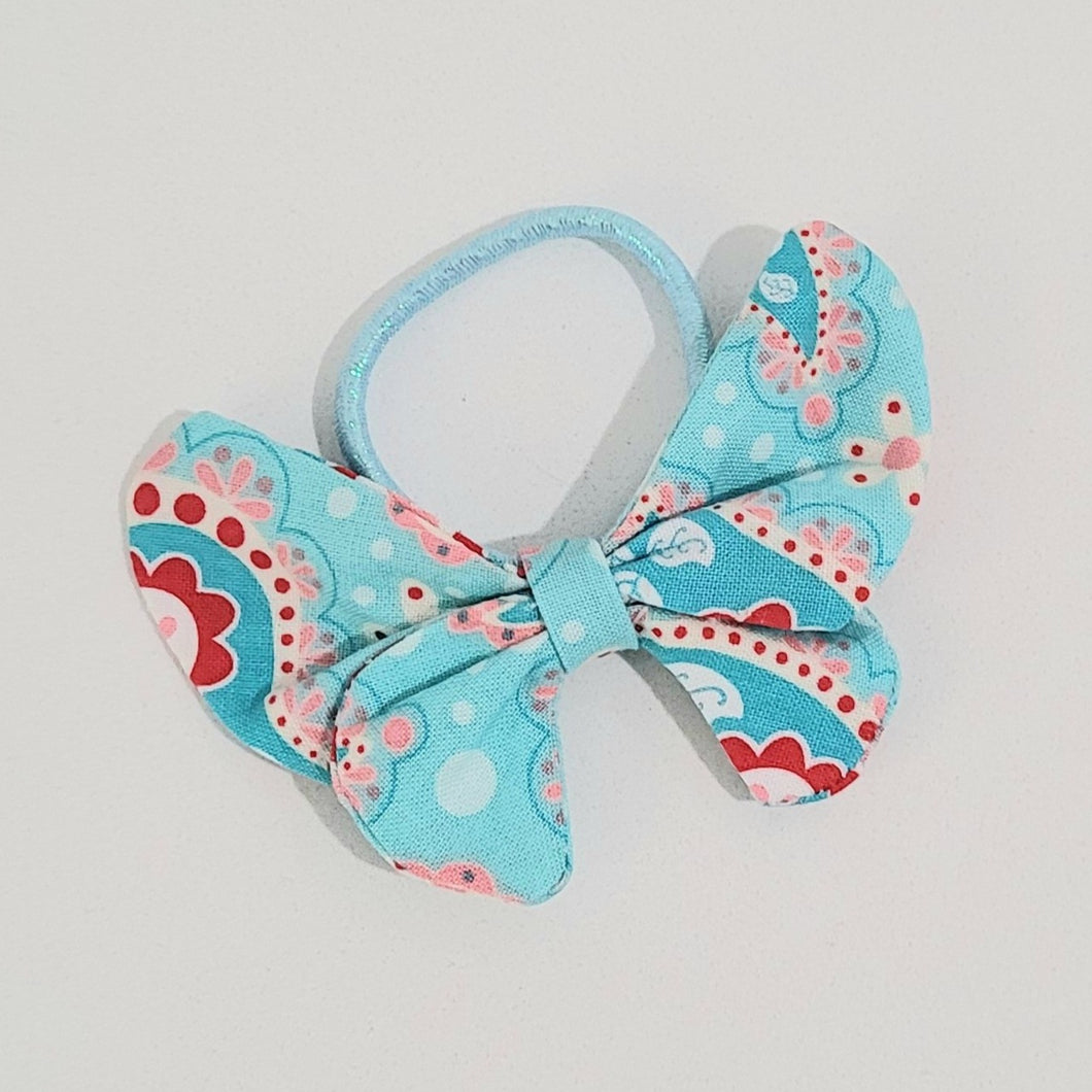 Hair Accessory - Elastic with Bow - Blue with Red and White #1