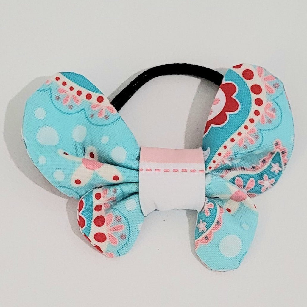 Hair Accessory - Elastic with Bow - Blue with Red and White #2