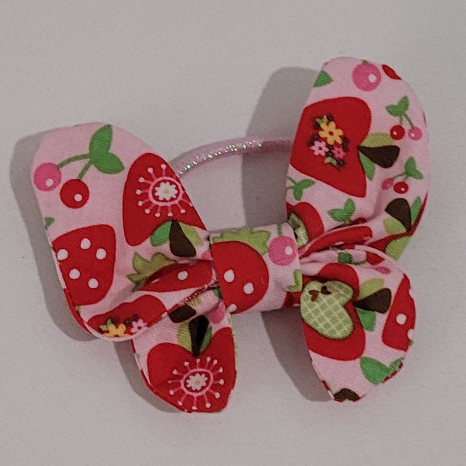Hair Accessory - Elastic with Bow - Pink with Red and Green #2