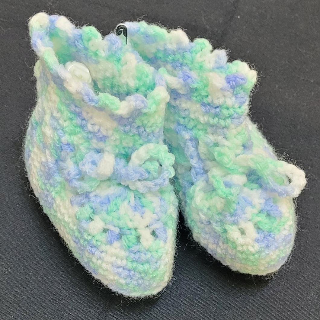 Baby Booties - Blue, Green and White