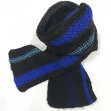 Load image into Gallery viewer, Scarf - Hand-knitted - Black with Blue Stripes
