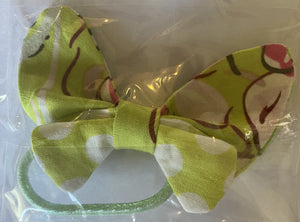 Hair Accessory - Elastic with Bow - Green with White and Pink
