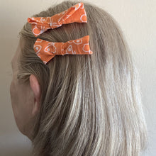 Load image into Gallery viewer, Hair Accessory - Bow Clips - Dark Orange and White - small.
