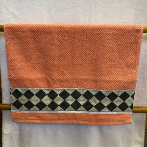 Hand Towel - Peach with Black and Grey Patchwork