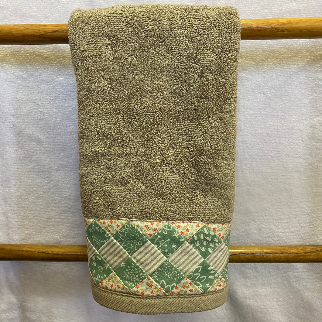 Hand Towel - Pale Brown with Patchwork Trim