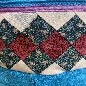 Hand Towel - Blue with Red Patchwork
