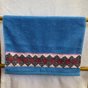 Hand Towel - Blue with Red Patchwork