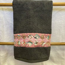Load image into Gallery viewer, Hand Towel - Grey with Christmas Themed Pink Dog Patchwork Trim
