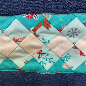 Hand Towel - Blue with Christmas Themed Teal Patchwork Trim