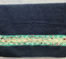 Load image into Gallery viewer, Hand Towel - Blue with Christmas Themed Teal Patchwork Trim
