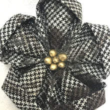 Load image into Gallery viewer, Brooch - Fabric Flower - Small - Brown and White Houndstooth
