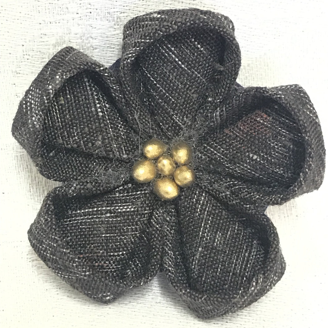 Brooch - Fabric Flower - Small - Brown