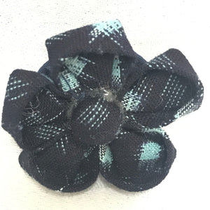 Brooch - Fabric Flower - Small - Navy and Light Blue