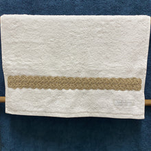 Load image into Gallery viewer, Hand Towel - White with Brown Crochet Panel

