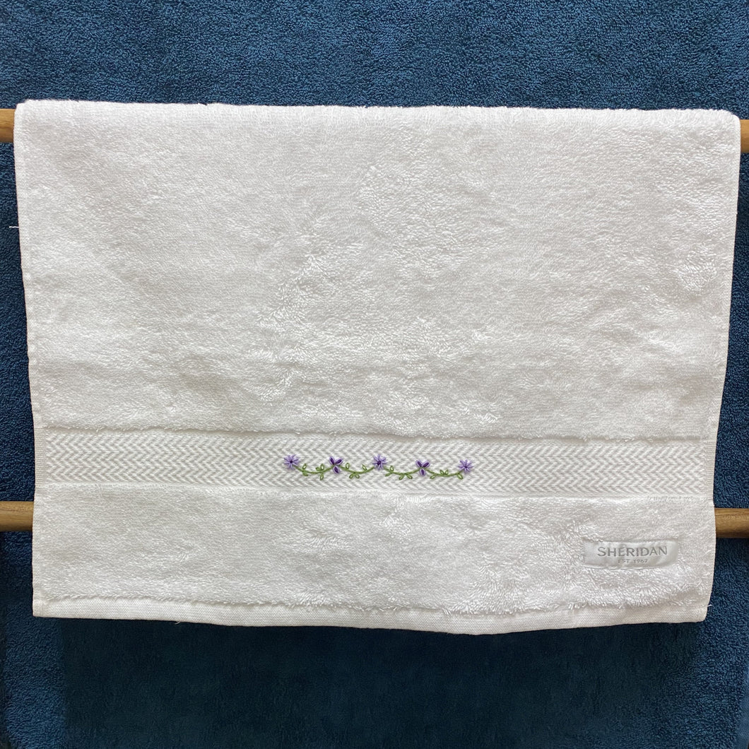 Hand Towel - White with Delicate Lilac Flowers Feature