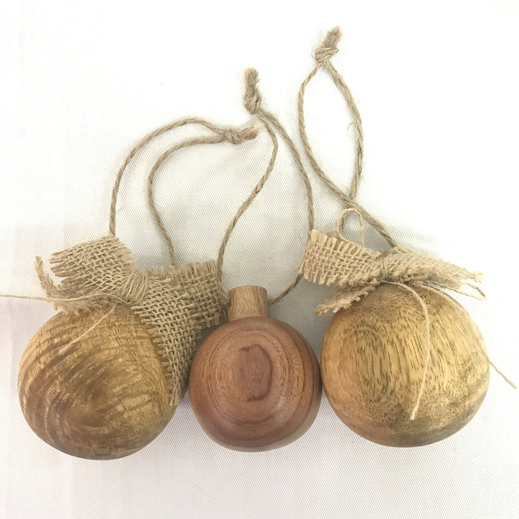 Christmas Baubles - Wooden - Set of 3