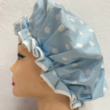 Load image into Gallery viewer, Shower Cap - Blue with White Spots
