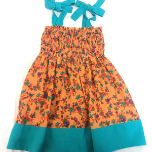 Child's Dress - Flowers with a Teal Trim