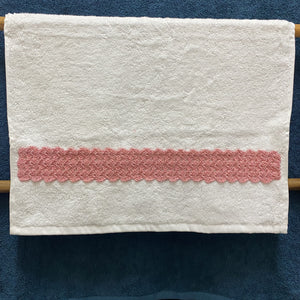 Hand Towel - White with Pink Crochet Panel