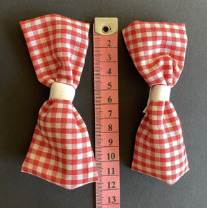 Hair Accessory - Bow Clips - Red and White Check.