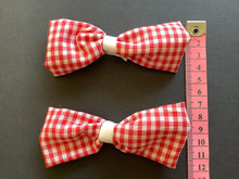 Load image into Gallery viewer, Hair Accessory - Bow Clips - Red and White Check.
