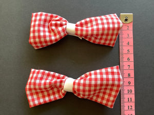 Hair Accessory - Bow Clips - Red and White Check.